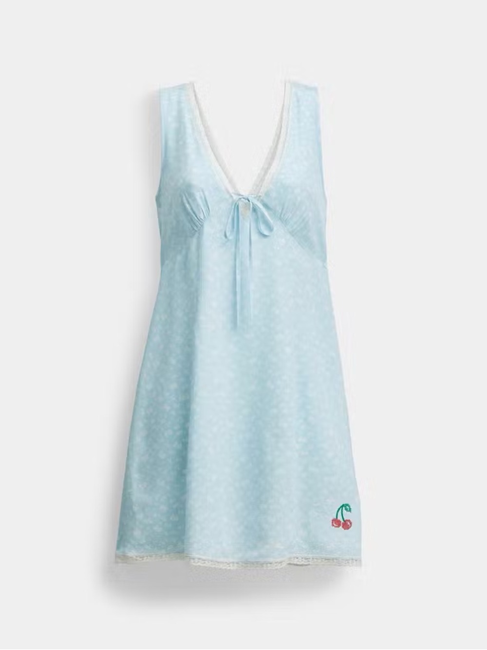 COACH Floral Sleeveless Slip Dress In Light Blue Cherry Embroiderey- size 6